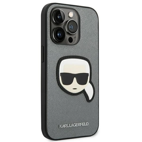 Etui Karl Lagerfeld KLHCP14XSAPKHG do iPhone 14 Pro Max 6,7' hardcase Saffiano Karl`s Head Patch srebrny/silver